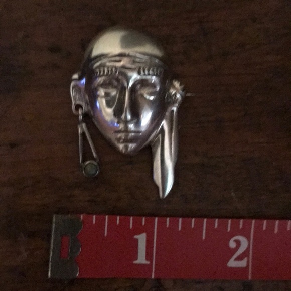 Vintage Native American Mask Brooch Green Turquoise Mexico Sterling Silver - Picture 3 of 6